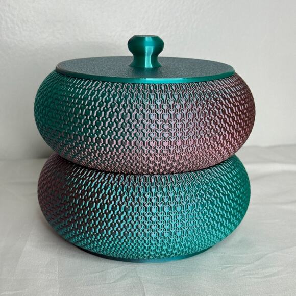 Teal Purple Textured Double Canister Jar Storage Container 6" Decor - Picture 1 of 9